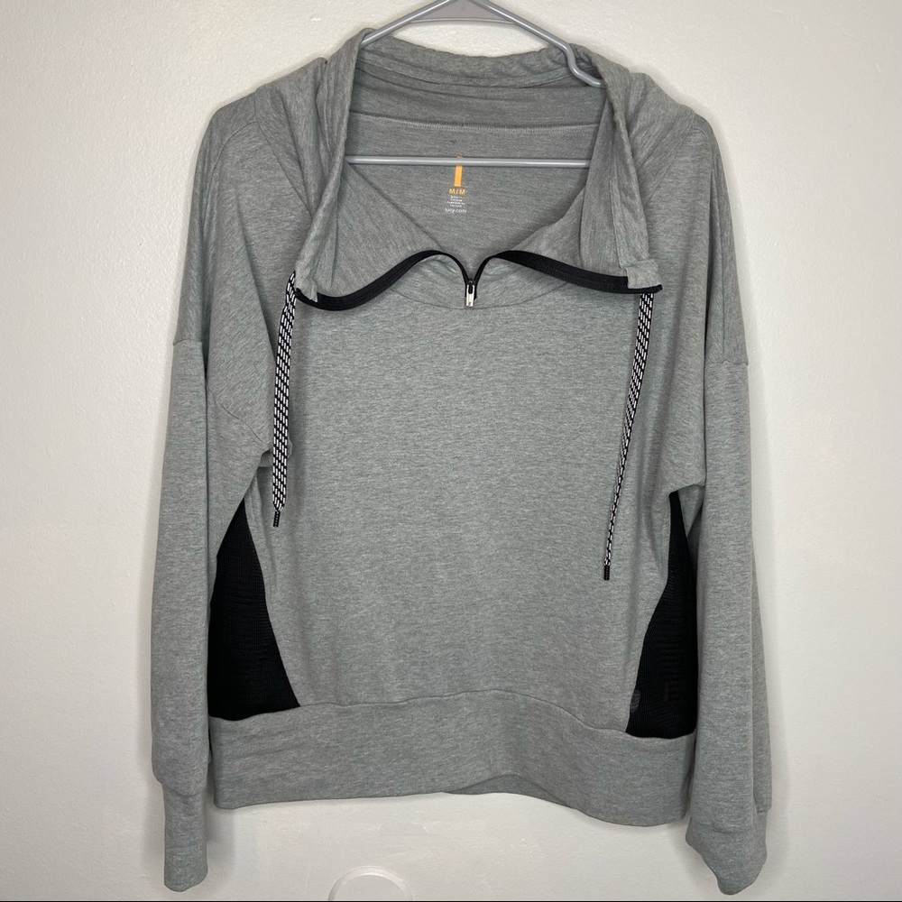 Lucy cowl neck 1/4 zip mesh back grey pullover medium - Picture 5 of 10